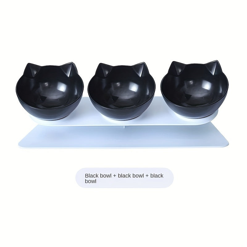3-in-1 Elevated Cat Feeding Station - Raised 15-Degree Tilted Neck Guard, Anti-Slip Stand, Easy Cleaning, Space-Saving Design for Comfortable Eating - Perfect for Kittens and Adult Cats