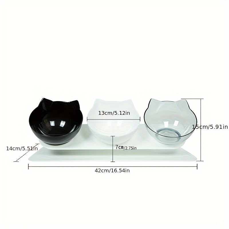 3-in-1 Elevated Cat Feeding Station - Raised 15-Degree Tilted Neck Guard, Anti-Slip Stand, Easy Cleaning, Space-Saving Design for Comfortable Eating - Perfect for Kittens and Adult Cats