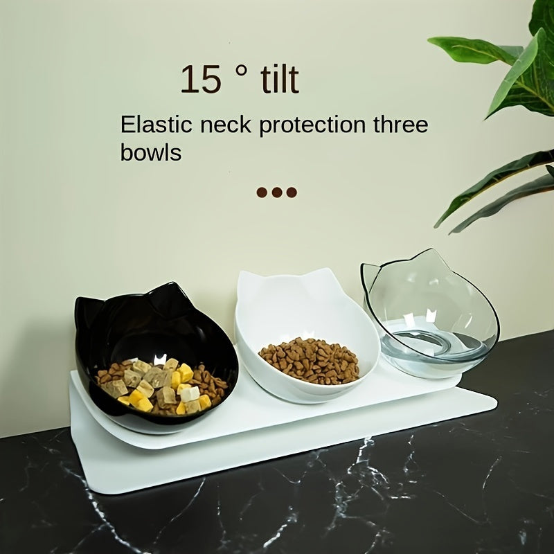 3-in-1 Elevated Cat Feeding Station - Raised 15-Degree Tilted Neck Guard, Anti-Slip Stand, Easy Cleaning, Space-Saving Design for Comfortable Eating - Perfect for Kittens and Adult Cats