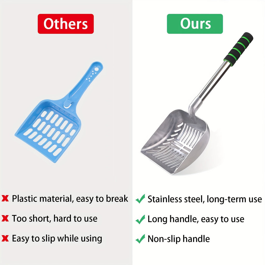 1pc Premium Adjustable Cat Litter Scoop - Ergonomic Long Handle & Rust-Proof Stainless Steel Shovel, Effortlessly Detachable for Easy Waste Cleaning - Durable, User-Friendly Design