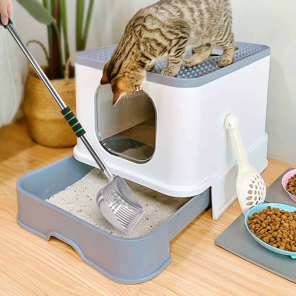 1pc Premium Adjustable Cat Litter Scoop - Ergonomic Long Handle & Rust-Proof Stainless Steel Shovel, Effortlessly Detachable for Easy Waste Cleaning - Durable, User-Friendly Design