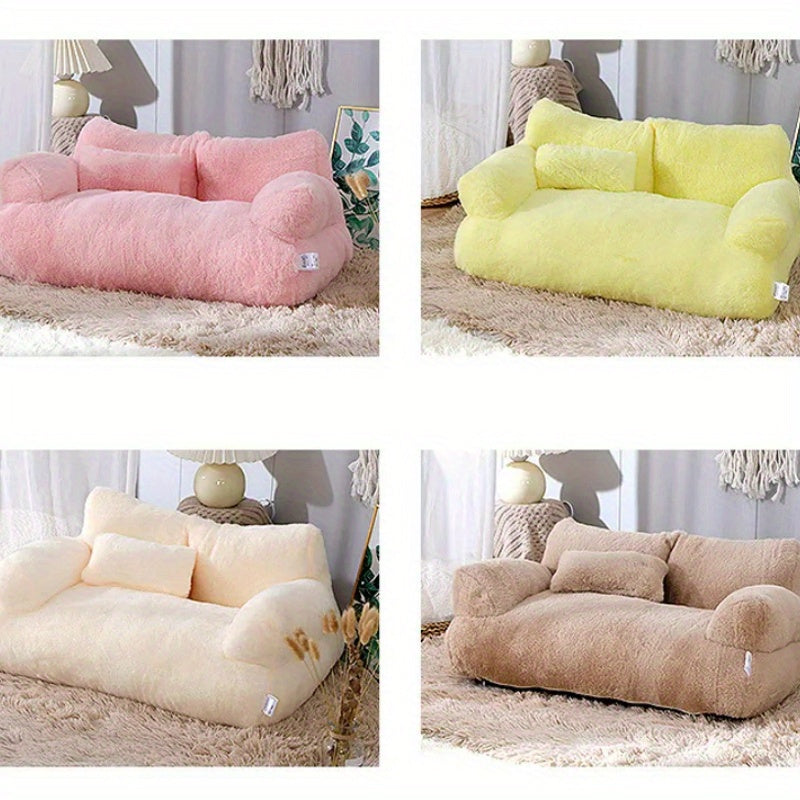 Plush Cotton Pet Sofa Bed for Cats, Washable All-Season Cozy Lounger, Cat Kitten Supplies, Available in Small (21.65"x14.96"x7.09") and Large (25.59"x18.11"x11.81"), Soft and Comfortable