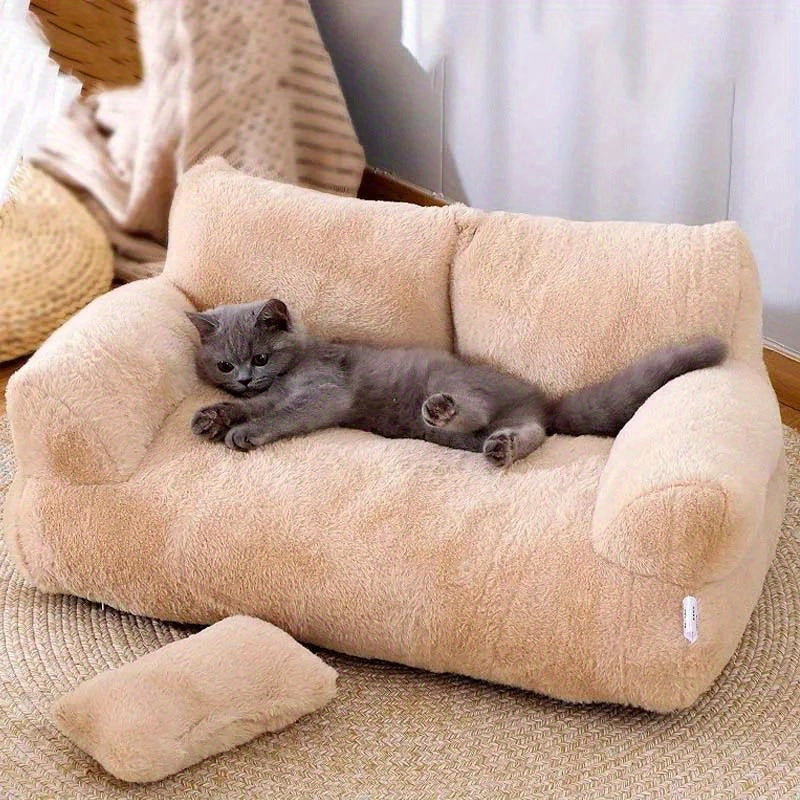 Plush Cotton Pet Sofa Bed for Cats, Washable All-Season Cozy Lounger, Cat Kitten Supplies, Available in Small (21.65"x14.96"x7.09") and Large (25.59"x18.11"x11.81"), Soft and Comfortable