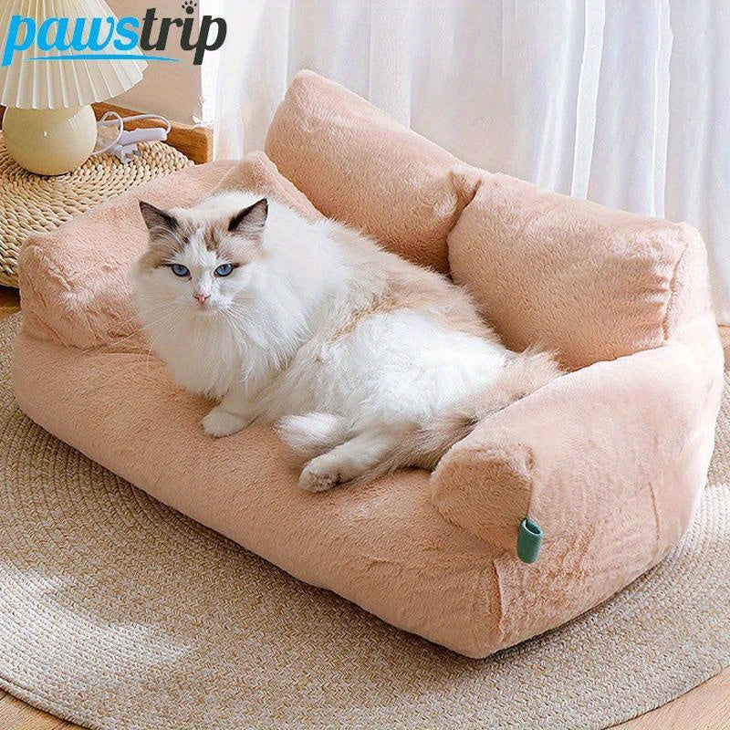Plush Cotton Pet Sofa Bed for Cats, Washable All-Season Cozy Lounger, Cat Kitten Supplies, Available in Small (21.65"x14.96"x7.09") and Large (25.59"x18.11"x11.81"), Soft and Comfortable