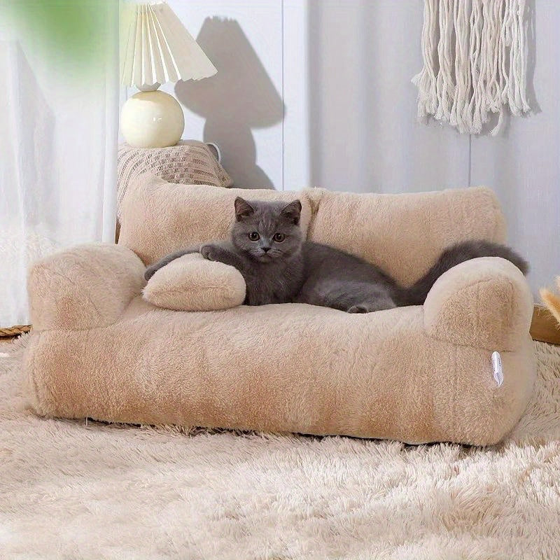 Plush Cotton Pet Sofa Bed for Cats, Washable All-Season Cozy Lounger, Cat Kitten Supplies, Available in Small (21.65"x14.96"x7.09") and Large (25.59"x18.11"x11.81"), Soft and Comfortable
