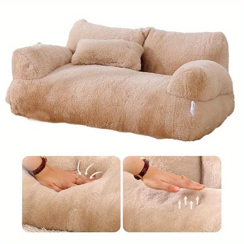 Plush Cotton Pet Sofa Bed for Cats, Washable All-Season Cozy Lounger, Cat Kitten Supplies, Available in Small (21.65"x14.96"x7.09") and Large (25.59"x18.11"x11.81"), Soft and Comfortable