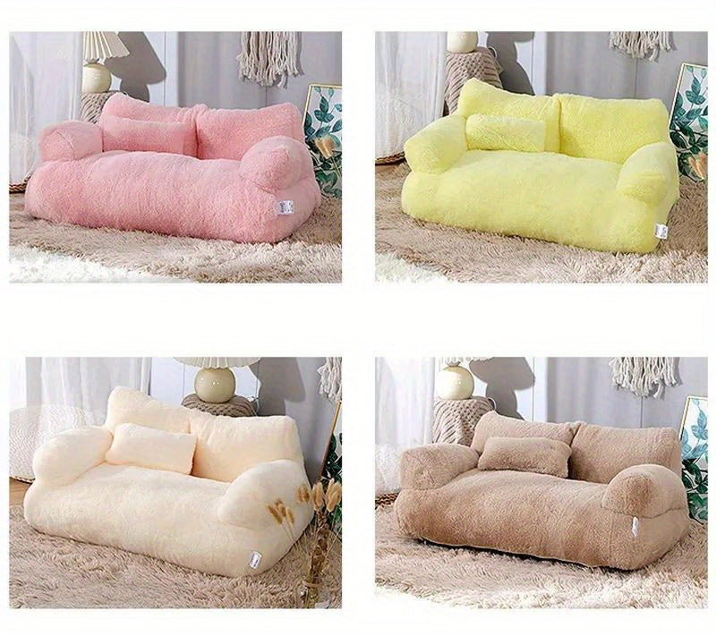 Plush Cotton Pet Sofa Bed for Cats, Washable All-Season Cozy Lounger, Cat Kitten Supplies, Available in Small (21.65"x14.96"x7.09") and Large (25.59"x18.11"x11.81"), Soft and Comfortable