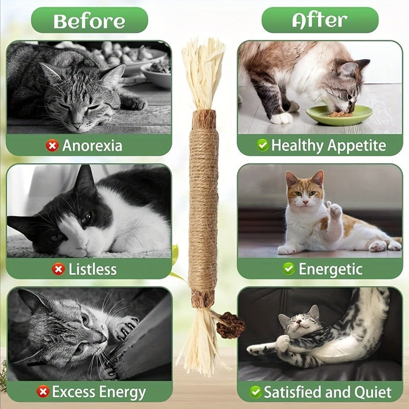 3pcs Natural Sisal Cat Chew Sticks - Durable Teeth Cleaning Toys For Indoor Cats, Interactive Play Supplies Cat Toys For Indoor Cats Cat Enrichment Toys