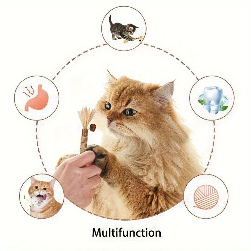 3pcs Natural Sisal Cat Chew Sticks - Durable Teeth Cleaning Toys For Indoor Cats, Interactive Play Supplies Cat Toys For Indoor Cats Cat Enrichment Toys