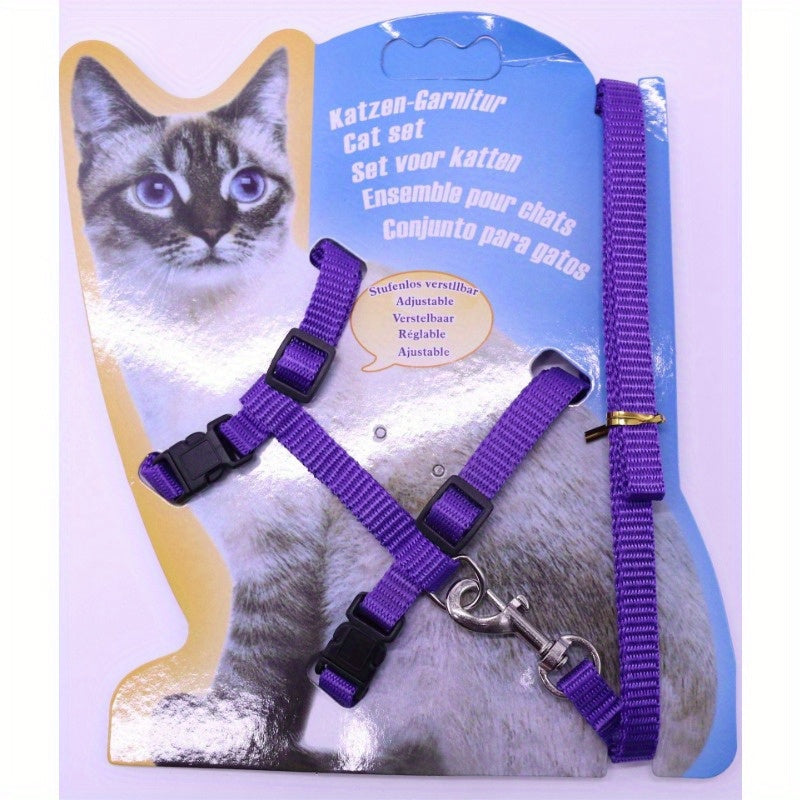 Adjustable Nylon Cat Harness and Leash Set - Comfort Fit, Machine Washable PET Gear for Cats