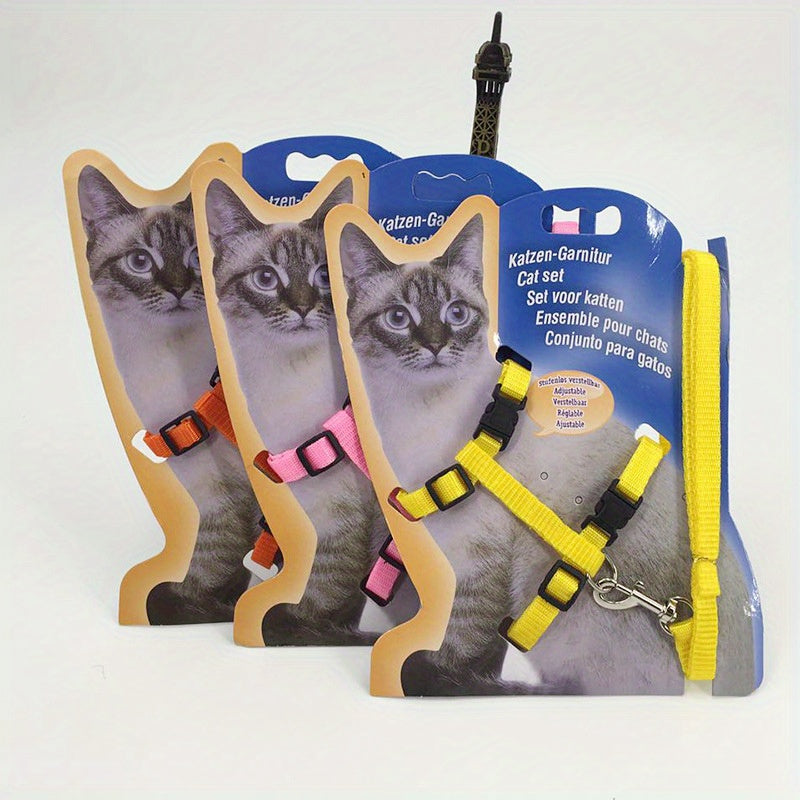 Adjustable Nylon Cat Harness and Leash Set - Comfort Fit, Machine Washable PET Gear for Cats
