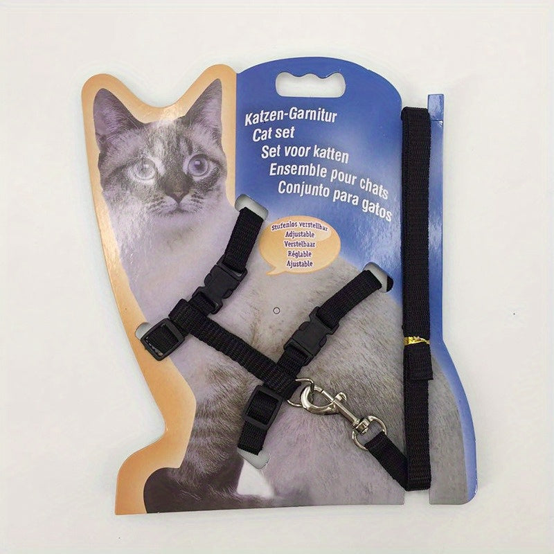 Adjustable Nylon Cat Harness and Leash Set - Comfort Fit, Machine Washable PET Gear for Cats