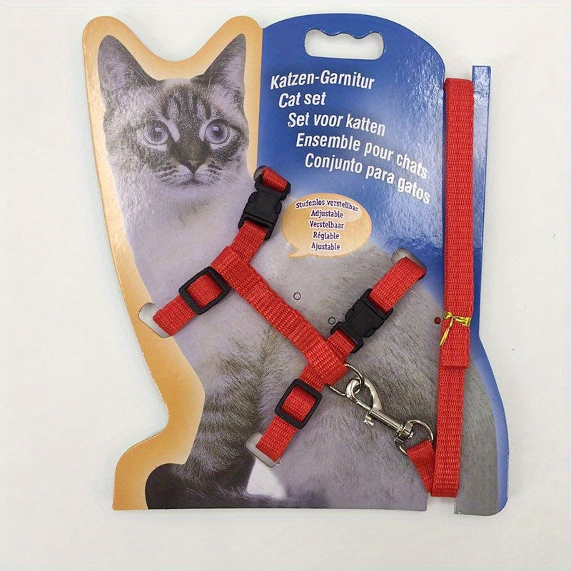 Adjustable Nylon Cat Harness and Leash Set - Comfort Fit, Machine Washable PET Gear for Cats