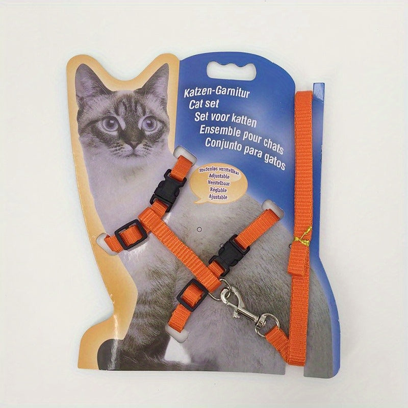 Adjustable Nylon Cat Harness and Leash Set - Comfort Fit, Machine Washable PET Gear for Cats