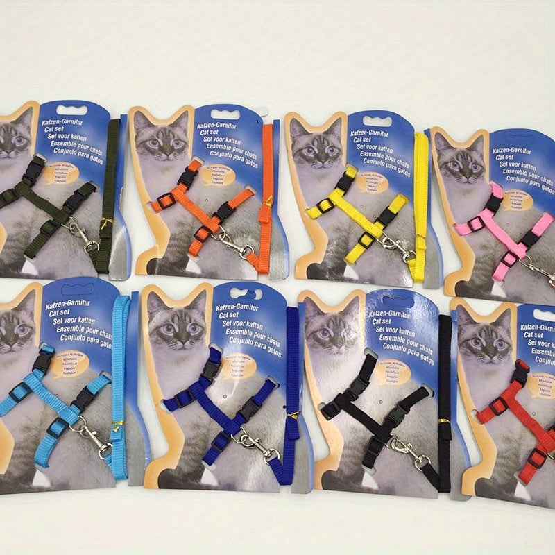 Adjustable Nylon Cat Harness and Leash Set - Comfort Fit, Machine Washable PET Gear for Cats