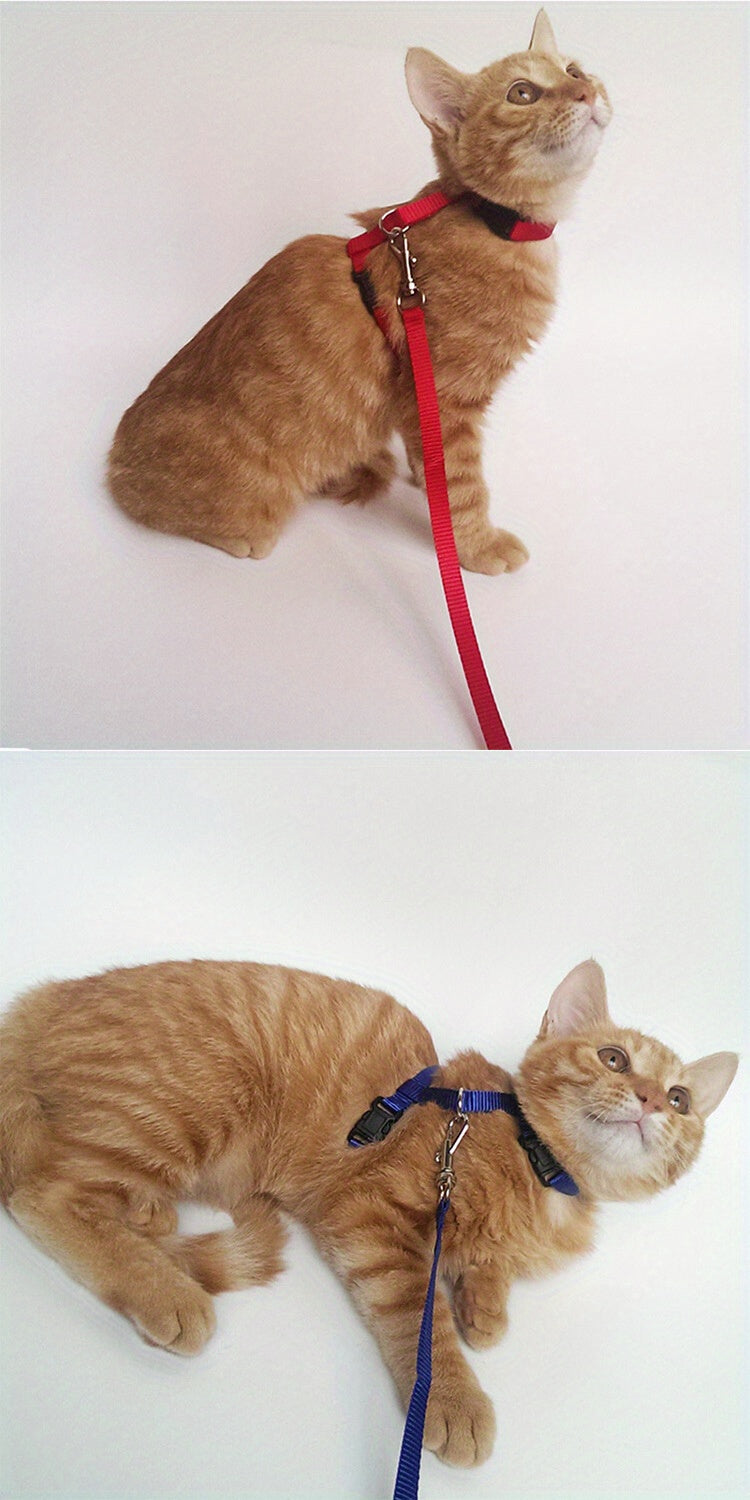 Adjustable Nylon Cat Harness and Leash Set - Comfort Fit, Machine Washable PET Gear for Cats