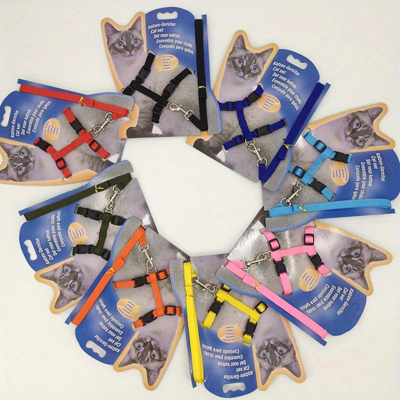 Adjustable Nylon Cat Harness and Leash Set - Comfort Fit, Machine Washable PET Gear for Cats
