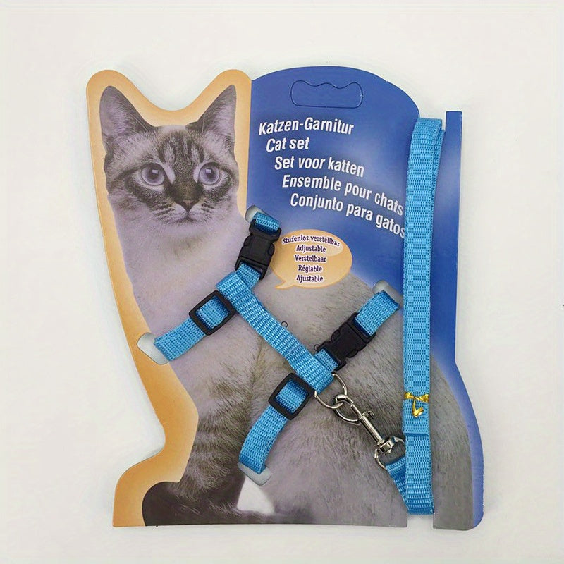 Adjustable Nylon Cat Harness and Leash Set - Comfort Fit, Machine Washable PET Gear for Cats