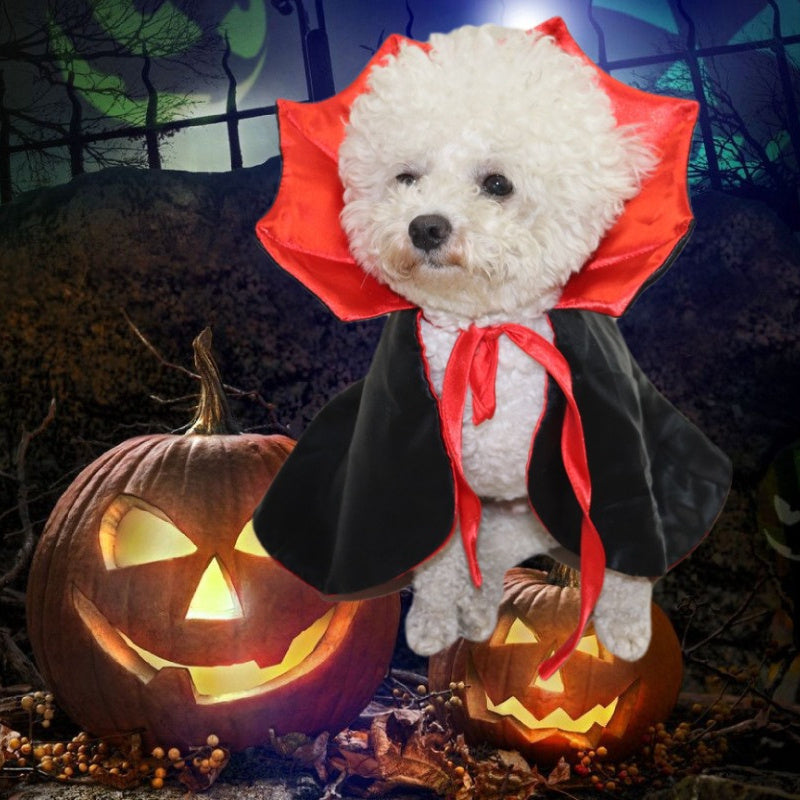 Halloween Pet Costume Dracula Cape with Ruffled Collar - Funny Cosplay Dress-Up Apparel for Cats & Dogs, Polyester, Woven, Fits Small to Large Breeds, No Battery Required