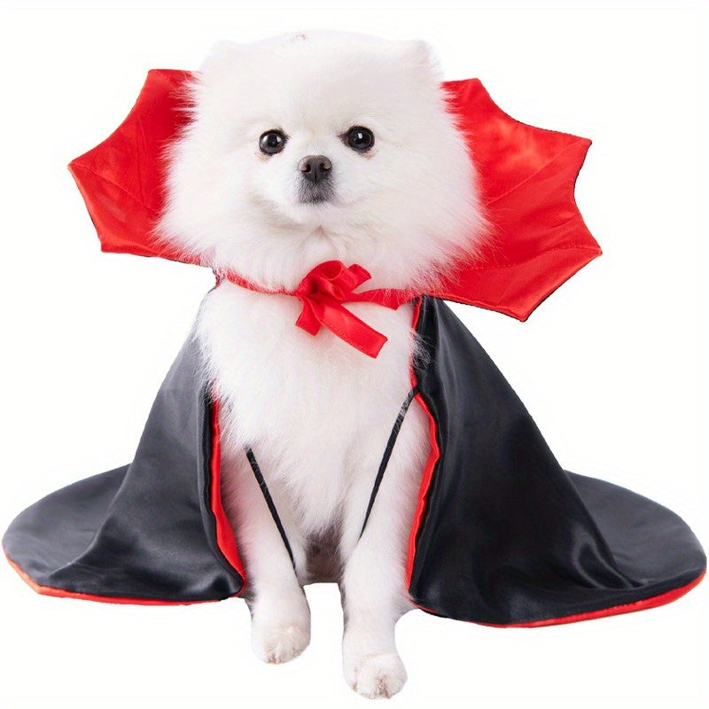 Halloween Pet Costume Dracula Cape with Ruffled Collar - Funny Cosplay Dress-Up Apparel for Cats & Dogs, Polyester, Woven, Fits Small to Large Breeds, No Battery Required