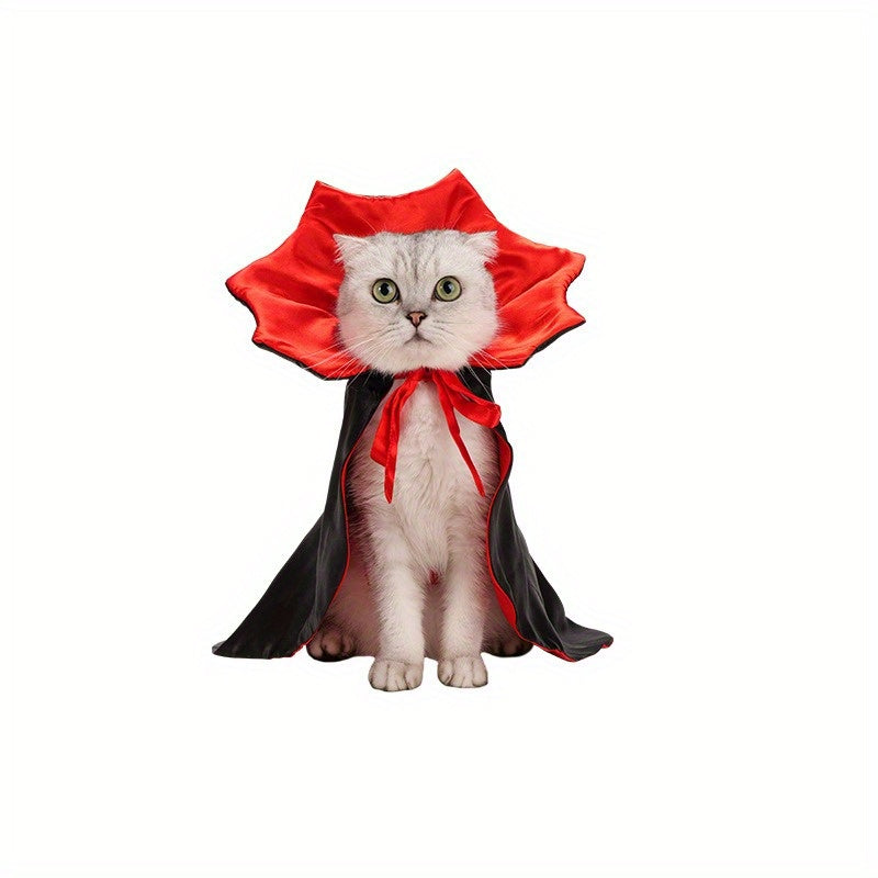Halloween Pet Costume Dracula Cape with Ruffled Collar - Funny Cosplay Dress-Up Apparel for Cats & Dogs, Polyester, Woven, Fits Small to Large Breeds, No Battery Required
