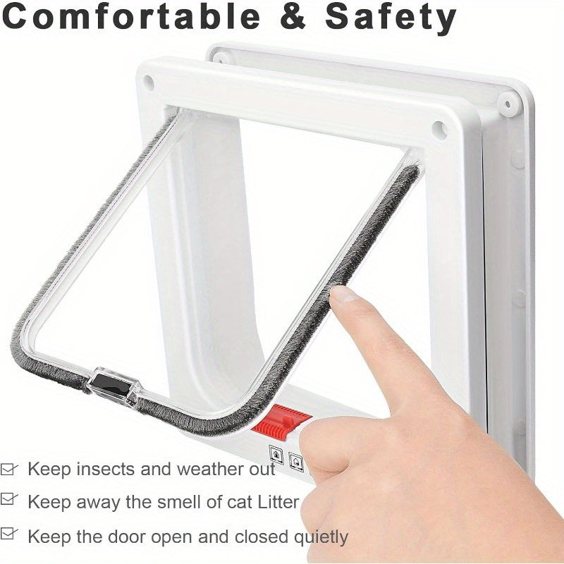 Weatherproof 4-Way Locking Cat Flap - Thin Door & Window Pet Door for Cats, Durable ABS Material