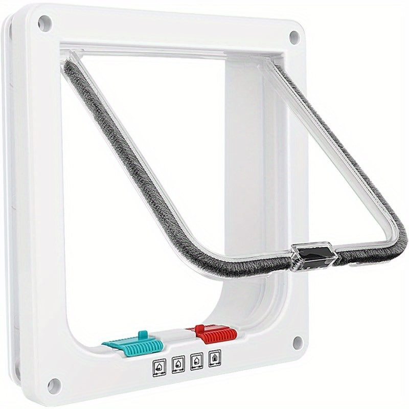 Weatherproof 4-Way Locking Cat Flap - Thin Door & Window Pet Door for Cats, Durable ABS Material