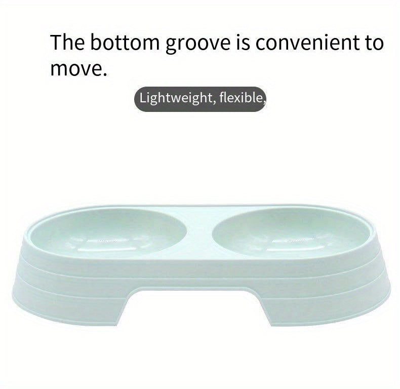 Cat Food and Water Bowl Set, Dual-Compartment Feeding Dish, Non-Slip Pet Feeding Station, Durable PP Material, Ideal for Cats