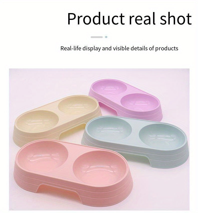 Cat Food and Water Bowl Set, Dual-Compartment Feeding Dish, Non-Slip Pet Feeding Station, Durable PP Material, Ideal for Cats