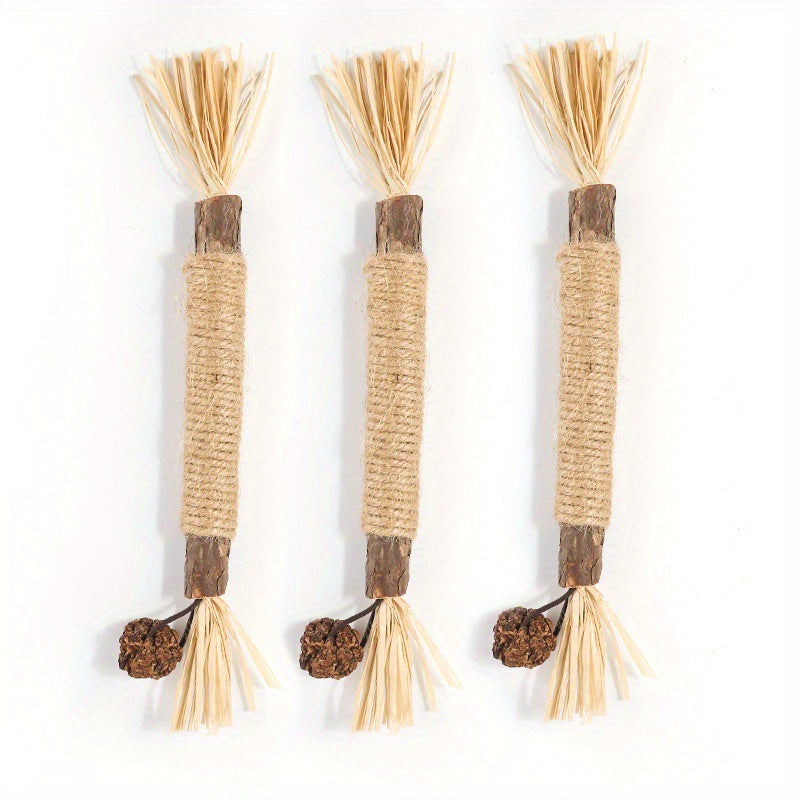 3pcs Natural Sisal Cat Chew Sticks - Durable Teeth Cleaning Toys For Indoor Cats, Interactive Play Supplies Cat Toys For Indoor Cats Cat Enrichment Toys