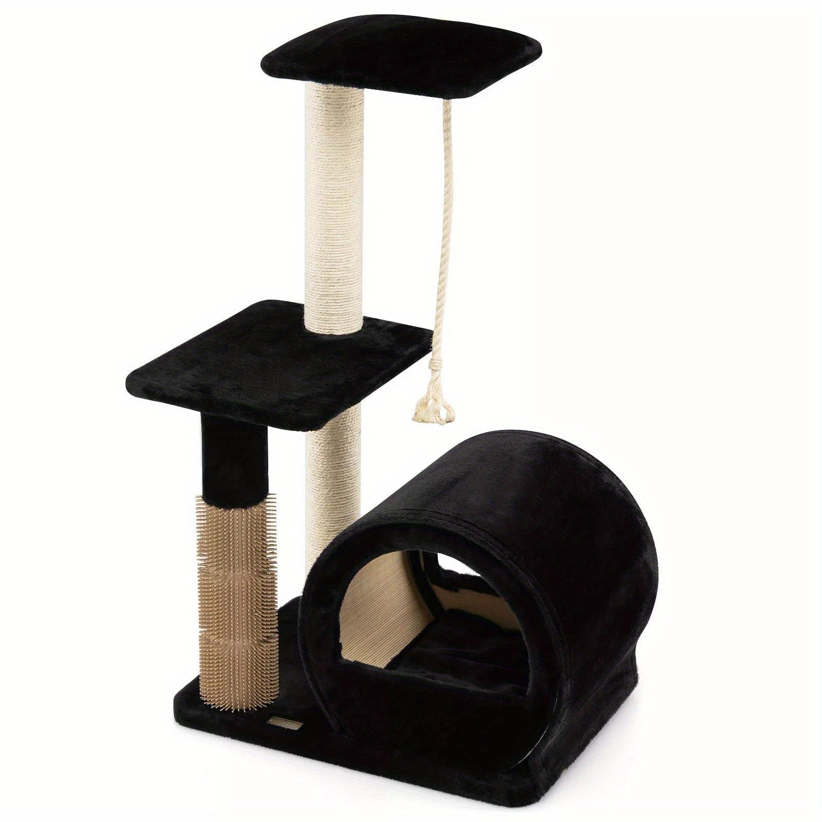 Costway Multi-Level Cat Tree Tower with Condo, Scratching Posts, Hanging Rope, and Platform, Black Fleece Activity Center for Kittens and Cats