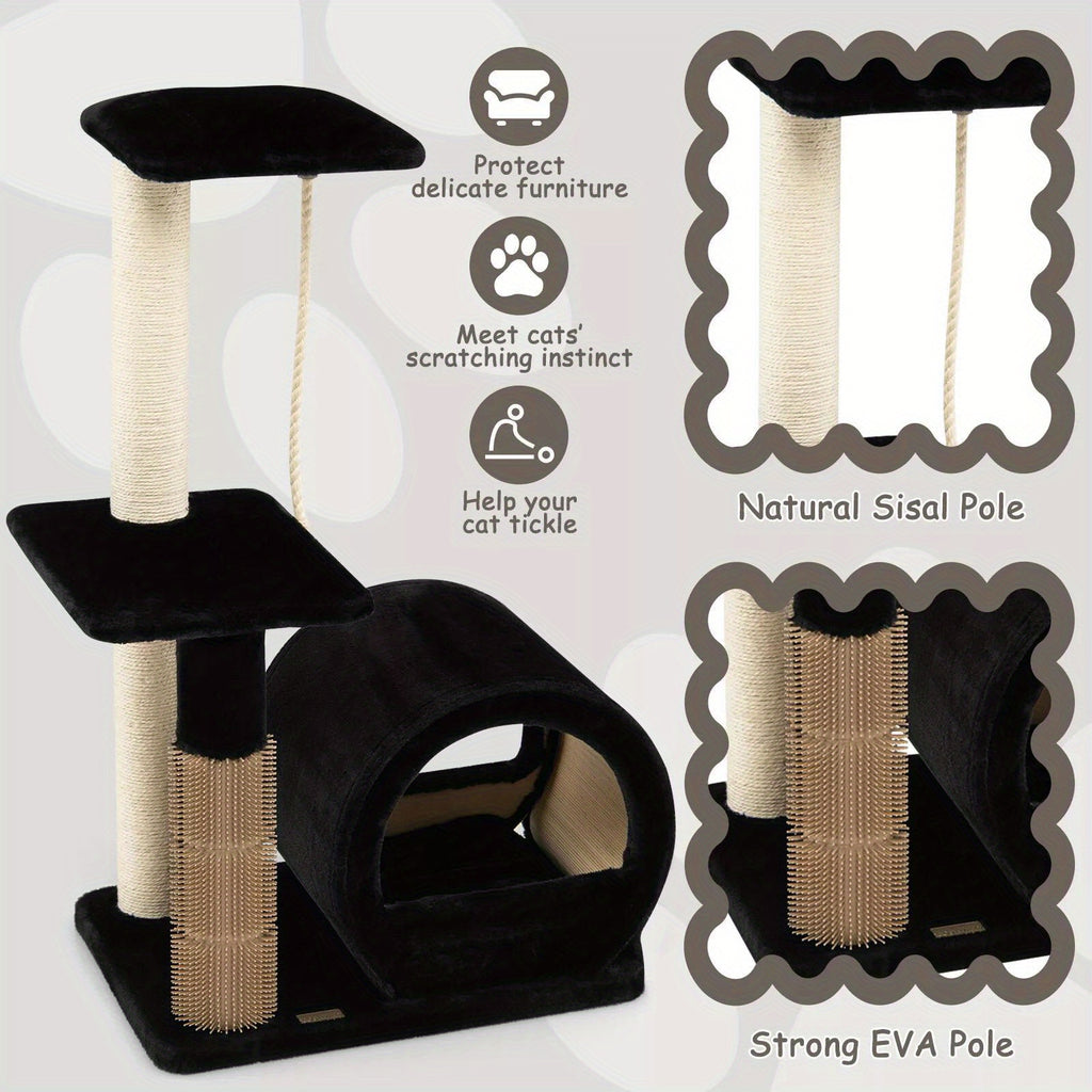 Costway Multi-Level Cat Tree Tower with Condo, Scratching Posts, Hanging Rope, and Platform, Black Fleece Activity Center for Kittens and Cats