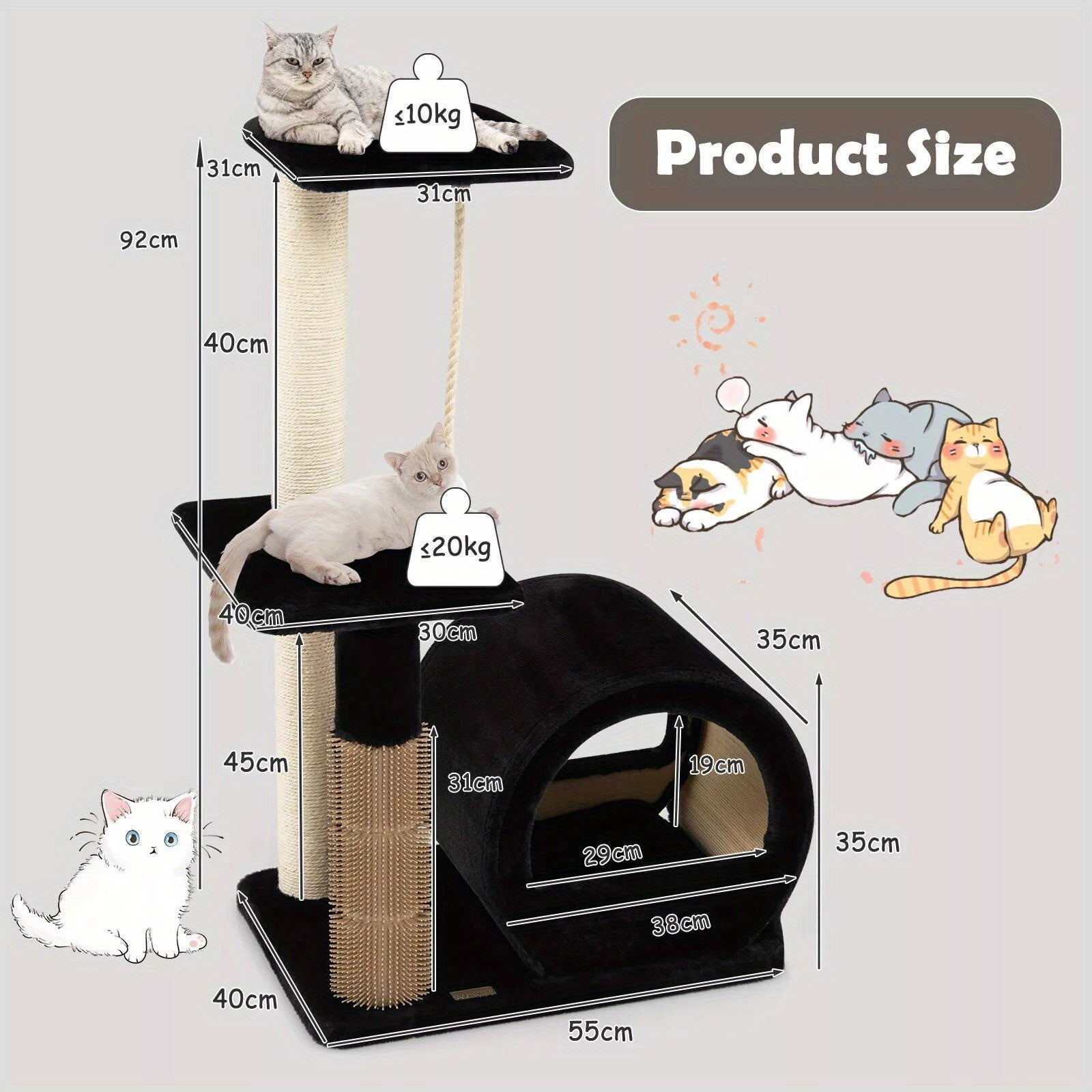 Costway Multi-Level Cat Tree Tower with Condo, Scratching Posts, Hanging Rope, and Platform, Black Fleece Activity Center for Kittens and Cats