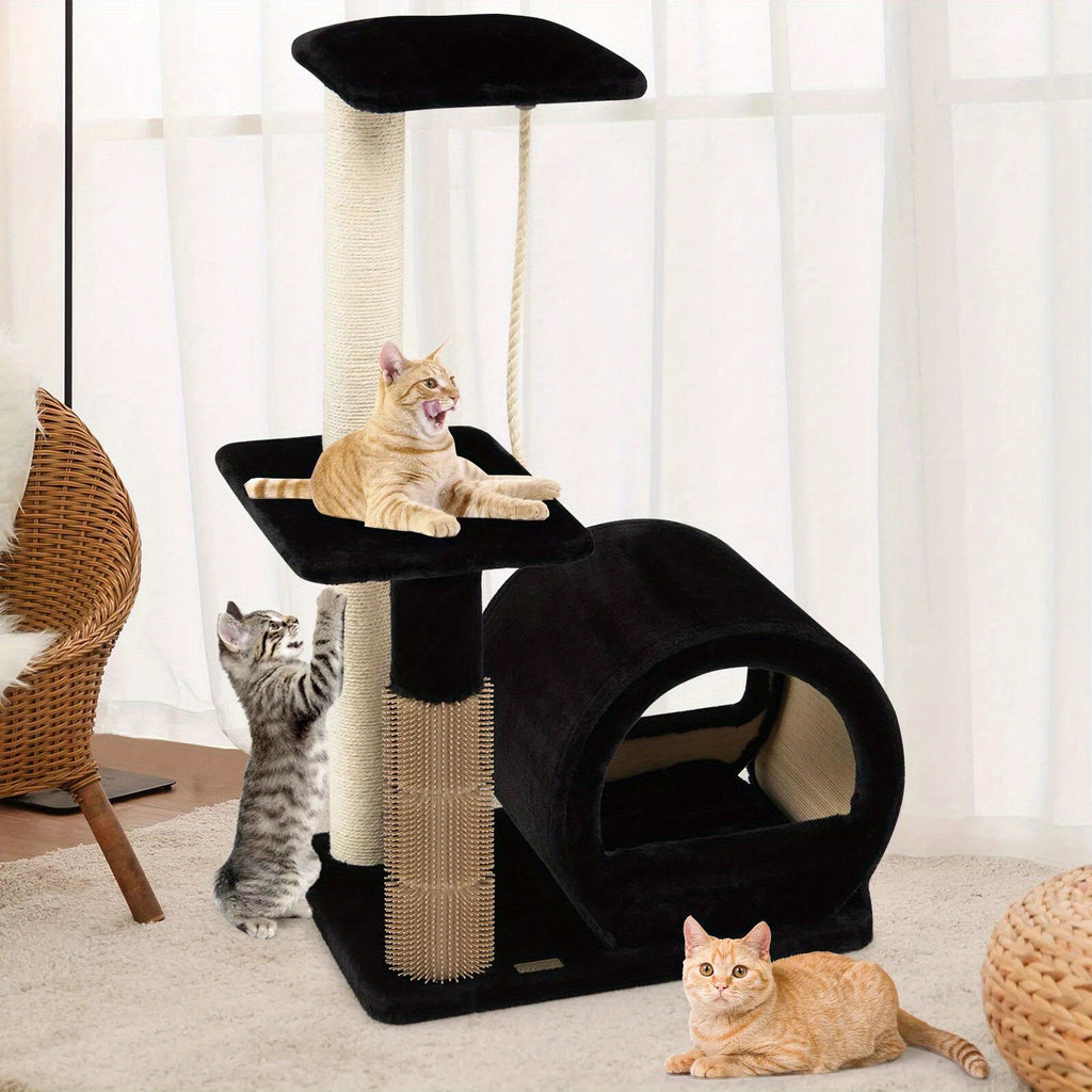 Costway Multi-Level Cat Tree Tower with Condo, Scratching Posts, Hanging Rope, and Platform, Black Fleece Activity Center for Kittens and Cats