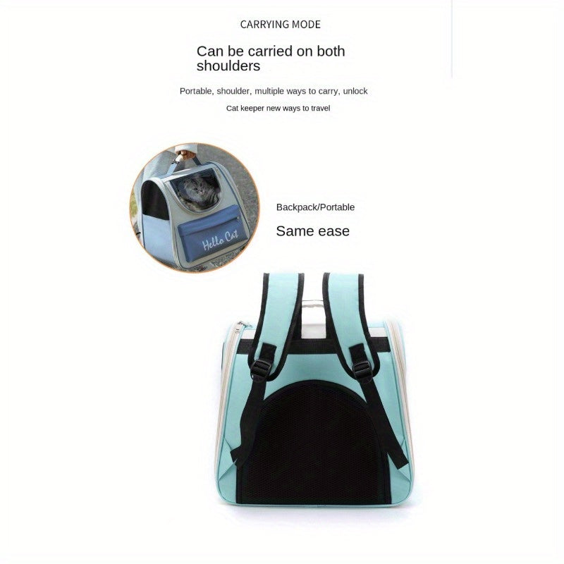 "Hello Cat" Large Capacity Pet Carrier: Suitable for Cats up to 7.5kg (16.5lb) and Dogs up to 5kg (11lb) - Easy Access, Sun Protection, Breathable Mesh, PVC Material, Zipper Closure
