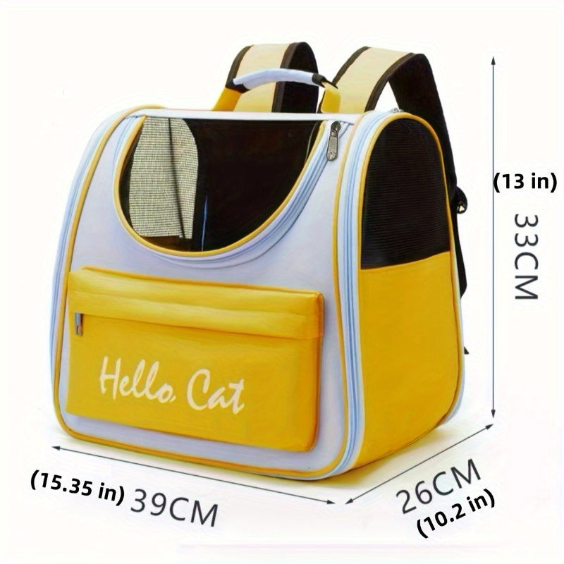 "Hello Cat" Large Capacity Pet Carrier: Suitable for Cats up to 7.5kg (16.5lb) and Dogs up to 5kg (11lb) - Easy Access, Sun Protection, Breathable Mesh, PVC Material, Zipper Closure
