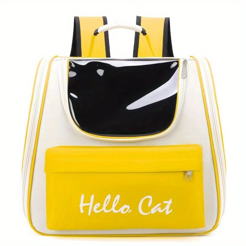 "Hello Cat" Large Capacity Pet Carrier: Suitable for Cats up to 7.5kg (16.5lb) and Dogs up to 5kg (11lb) - Easy Access, Sun Protection, Breathable Mesh, PVC Material, Zipper Closure