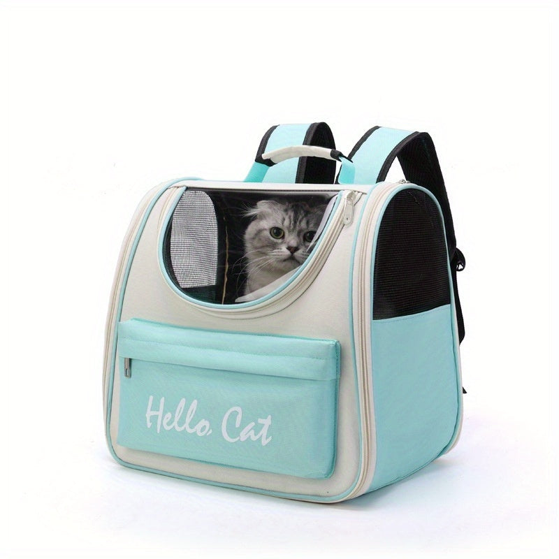 "Hello Cat" Large Capacity Pet Carrier: Suitable for Cats up to 7.5kg (16.5lb) and Dogs up to 5kg (11lb) - Easy Access, Sun Protection, Breathable Mesh, PVC Material, Zipper Closure