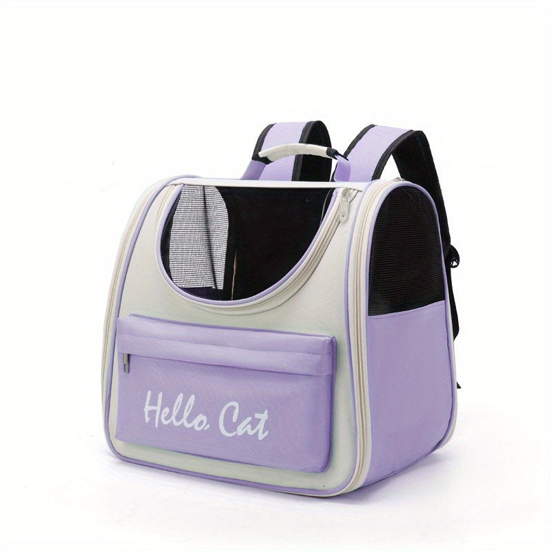 "Hello Cat" Large Capacity Pet Carrier: Suitable for Cats up to 7.5kg (16.5lb) and Dogs up to 5kg (11lb) - Easy Access, Sun Protection, Breathable Mesh, PVC Material, Zipper Closure