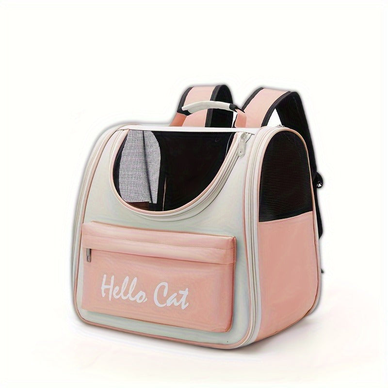 "Hello Cat" Large Capacity Pet Carrier: Suitable for Cats up to 7.5kg (16.5lb) and Dogs up to 5kg (11lb) - Easy Access, Sun Protection, Breathable Mesh, PVC Material, Zipper Closure