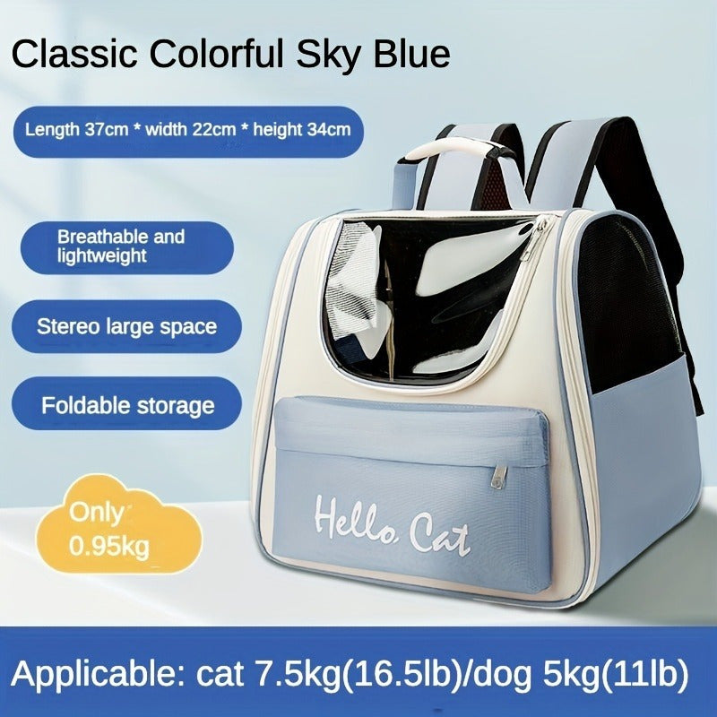 "Hello Cat" Large Capacity Pet Carrier: Suitable for Cats up to 7.5kg (16.5lb) and Dogs up to 5kg (11lb) - Easy Access, Sun Protection, Breathable Mesh, PVC Material, Zipper Closure