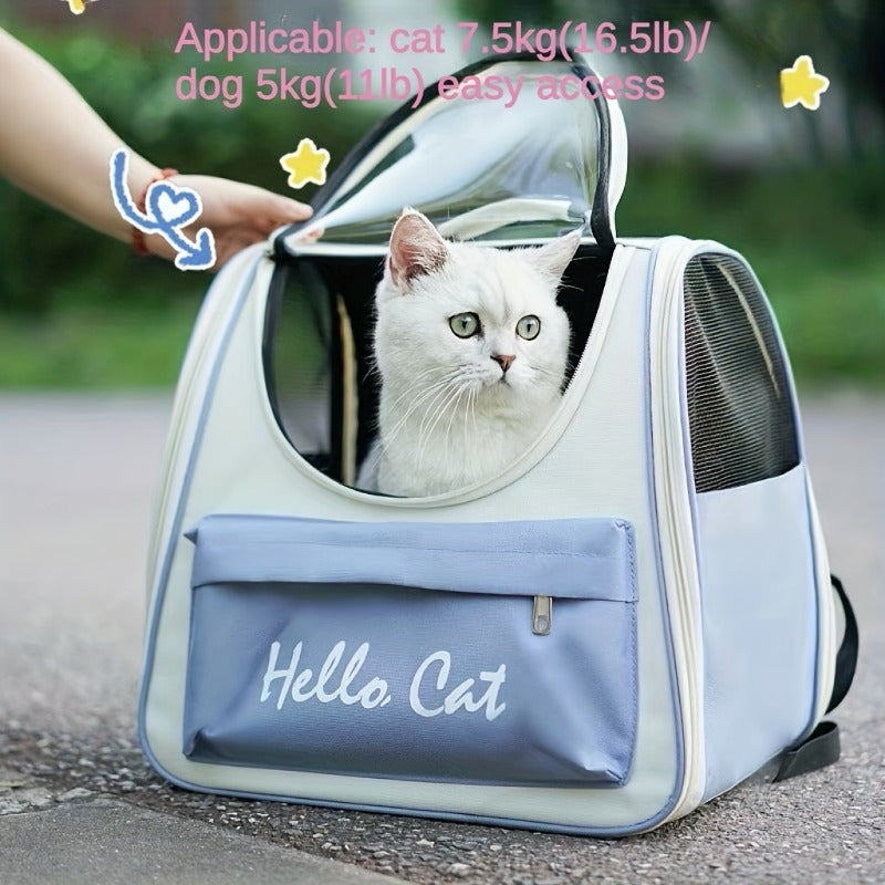 "Hello Cat" Large Capacity Pet Carrier: Suitable for Cats up to 7.5kg (16.5lb) and Dogs up to 5kg (11lb) - Easy Access, Sun Protection, Breathable Mesh, PVC Material, Zipper Closure