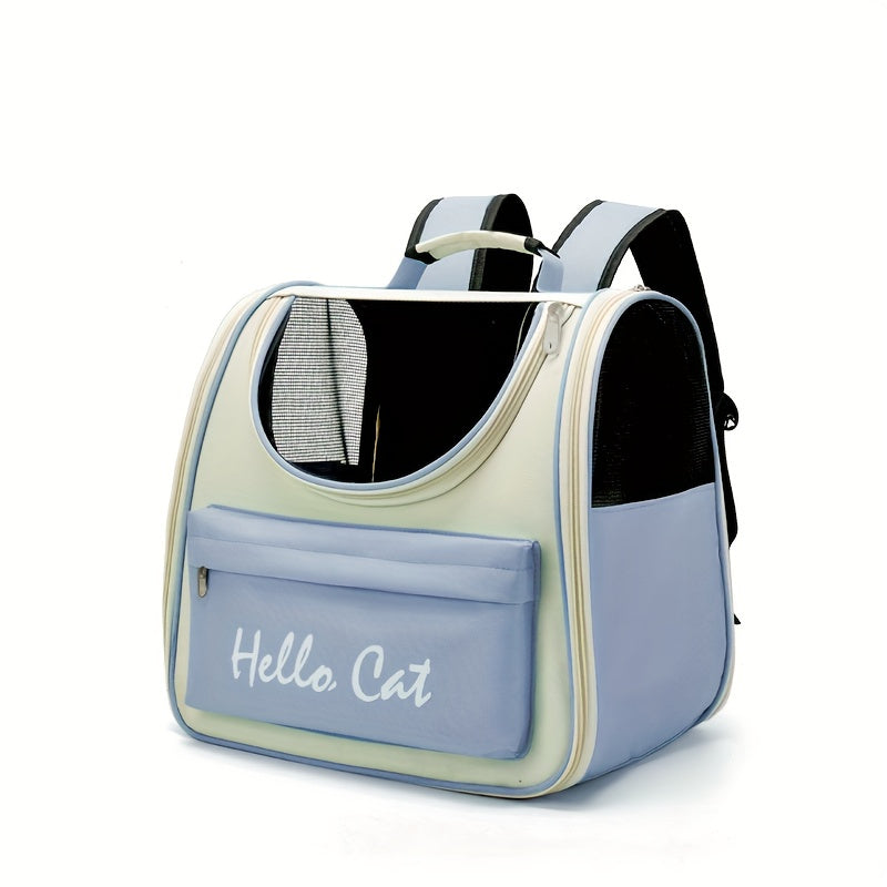 "Hello Cat" Large Capacity Pet Carrier: Suitable for Cats up to 7.5kg (16.5lb) and Dogs up to 5kg (11lb) - Easy Access, Sun Protection, Breathable Mesh, PVC Material, Zipper Closure