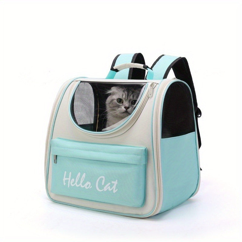 "Hello Cat" Large Capacity Pet Carrier: Suitable for Cats up to 7.5kg (16.5lb) and Dogs up to 5kg (11lb) - Easy Access, Sun Protection, Breathable Mesh, PVC Material, Zipper Closure