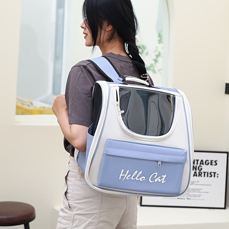 "Hello Cat" Large Capacity Pet Carrier: Suitable for Cats up to 7.5kg (16.5lb) and Dogs up to 5kg (11lb) - Easy Access, Sun Protection, Breathable Mesh, PVC Material, Zipper Closure