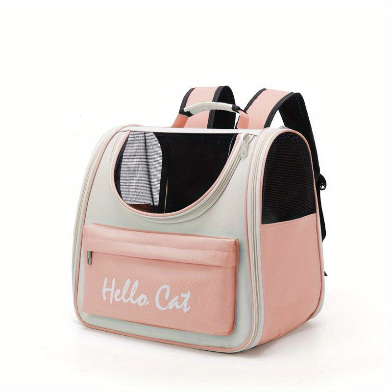 "Hello Cat" Large Capacity Pet Carrier: Suitable for Cats up to 7.5kg (16.5lb) and Dogs up to 5kg (11lb) - Easy Access, Sun Protection, Breathable Mesh, PVC Material, Zipper Closure