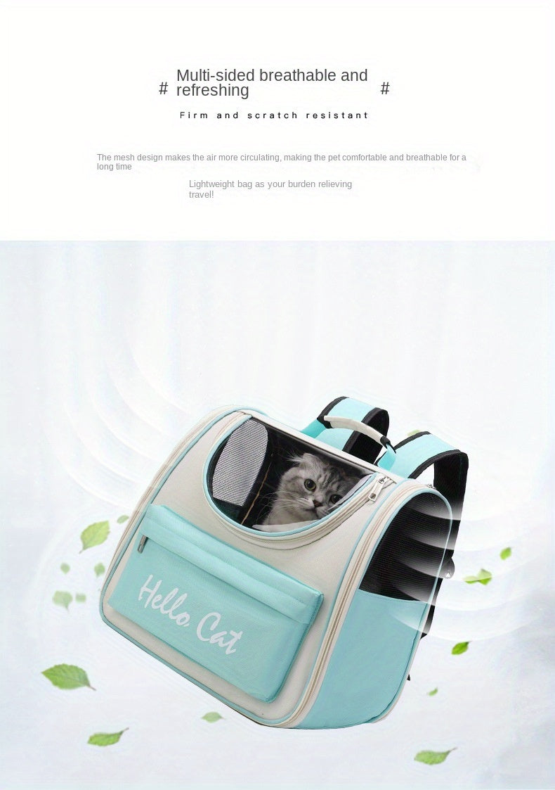 "Hello Cat" Large Capacity Pet Carrier: Suitable for Cats up to 7.5kg (16.5lb) and Dogs up to 5kg (11lb) - Easy Access, Sun Protection, Breathable Mesh, PVC Material, Zipper Closure