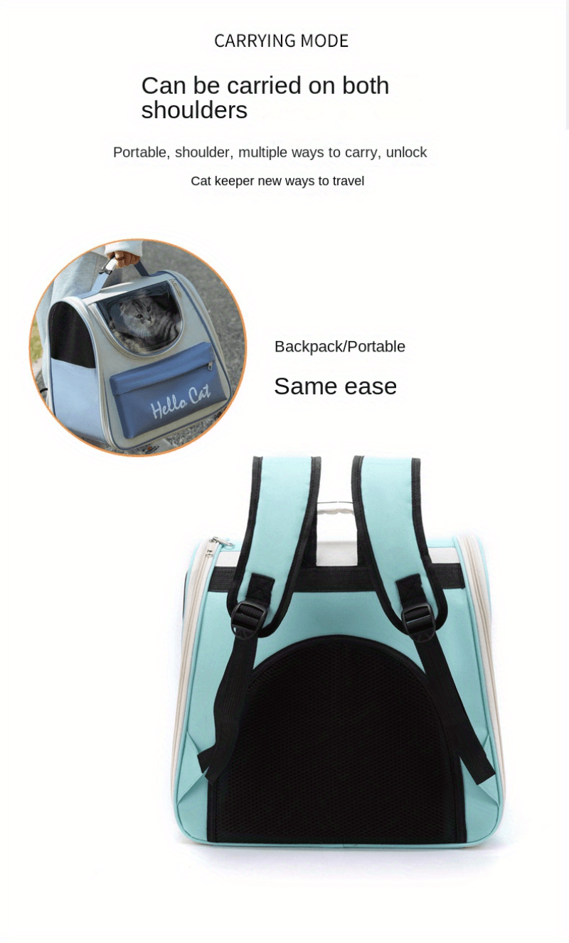 "Hello Cat" Large Capacity Pet Carrier: Suitable for Cats up to 7.5kg (16.5lb) and Dogs up to 5kg (11lb) - Easy Access, Sun Protection, Breathable Mesh, PVC Material, Zipper Closure