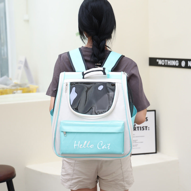 "Hello Cat" Large Capacity Pet Carrier: Suitable for Cats up to 7.5kg (16.5lb) and Dogs up to 5kg (11lb) - Easy Access, Sun Protection, Breathable Mesh, PVC Material, Zipper Closure