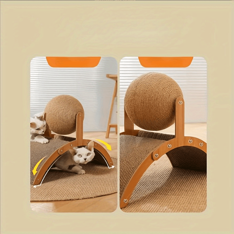 Sisal Rope Cat Scratcher - Durable Vertical Scratching Post with Spherical Toy for Cats, Interactive Self-Entertainment and Claw Care Cat Scratcher Ball